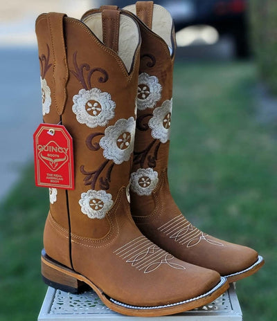 Botas Altas de Cuero con Flores para Mujer en Horma Rodeo 3   - from alligatorwarehouse.com