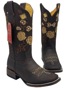 Botas Altas de Cuero con Flores para Mujer en Horma Rodeo