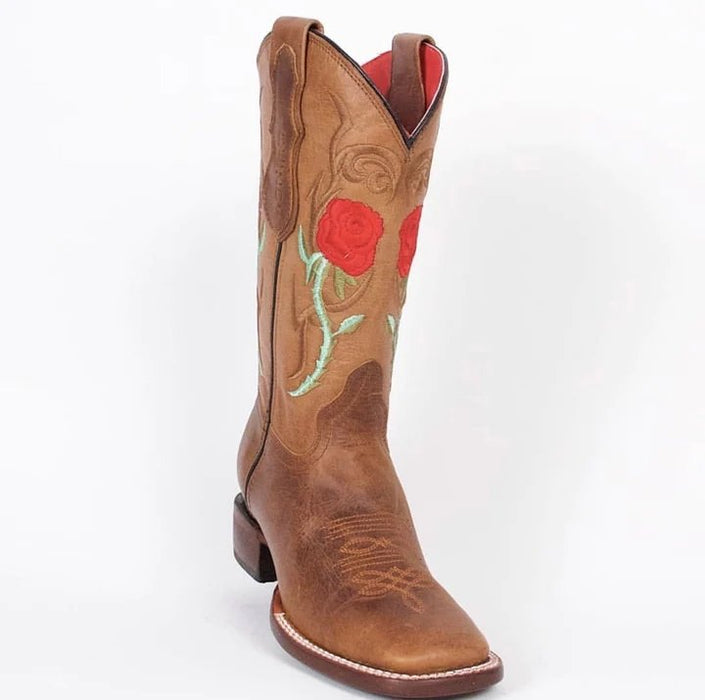 Botas Altas de Cuero con Flores para Mujer en Horma Rodeo