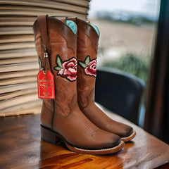 Botas de Cuero con Flores para Mujer en Horma Rodeo
