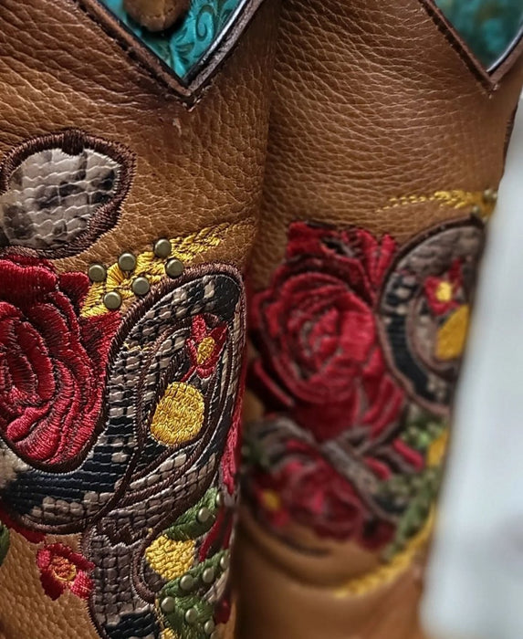 Botas Altas de Cuero con Flores para Mujer en Horma Rodeo 9   - from alligatorwarehouse.com