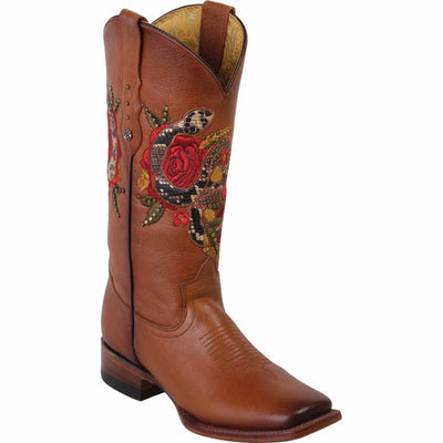 Botas Altas de Cuero con Flores para Mujer en Horma Rodeo 1   - from alligatorwarehouse.com
