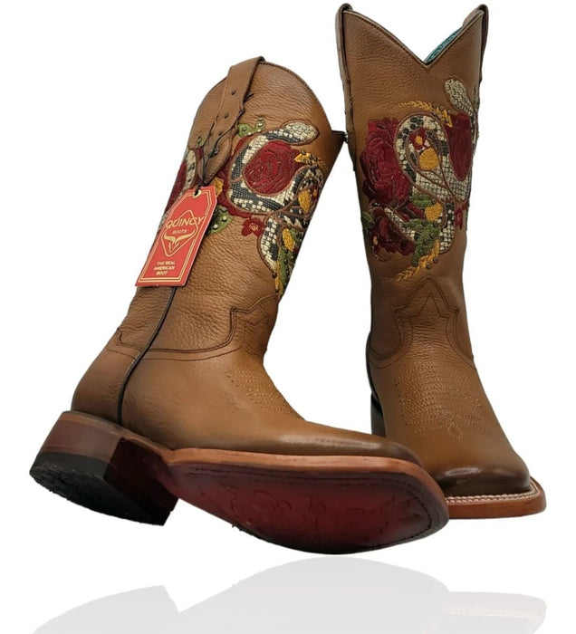 Botas Altas de Cuero con Flores para Mujer en Horma Rodeo