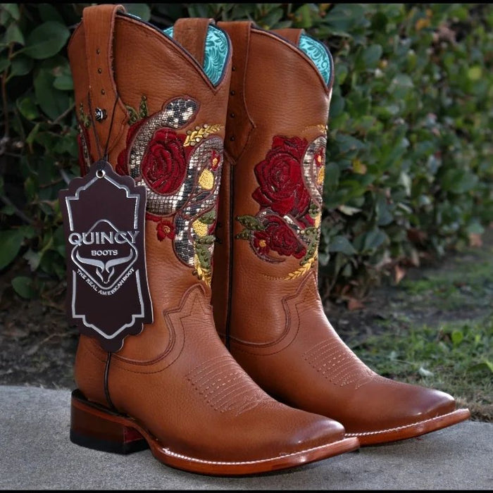 Botas Altas de Cuero con Flores para Mujer en Horma Rodeo