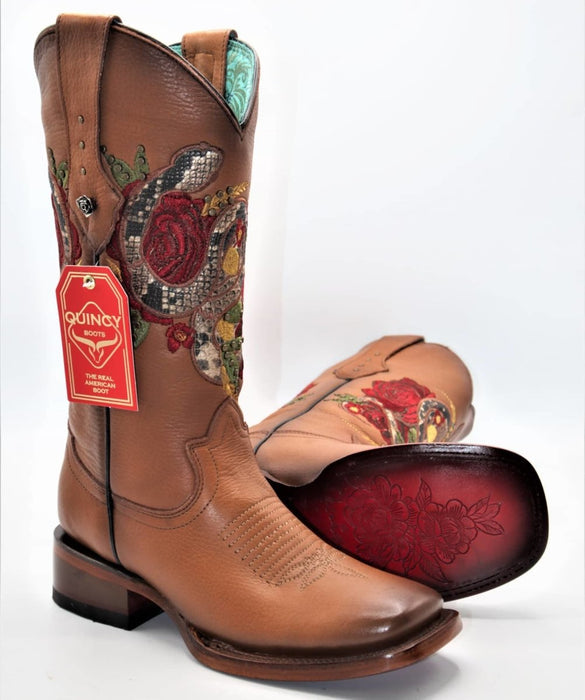 Botas Altas de Cuero con Flores para Mujer en Horma Rodeo