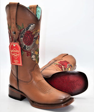 Botas Altas de Cuero con Flores para Mujer en Horma Rodeo