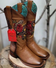 Botas Altas de Cuero con Flores para Mujer en Horma Rodeo