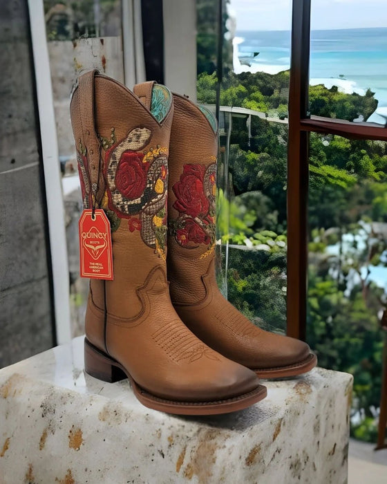 Botas Altas de Cuero con Flores para Mujer en Horma Rodeo