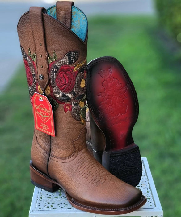 Botas Altas de Cuero con Flores para Mujer en Horma Rodeo 6   - from alligatorwarehouse.com