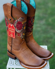 Botas Altas de Cuero con Flores para Mujer en Horma Rodeo