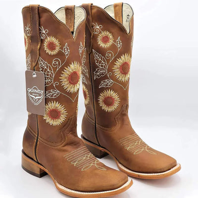 Botas de Cuero con Girasoles para Mujer en Horma Rodeo Q322G6231 1   - from alligatorwarehouse.com