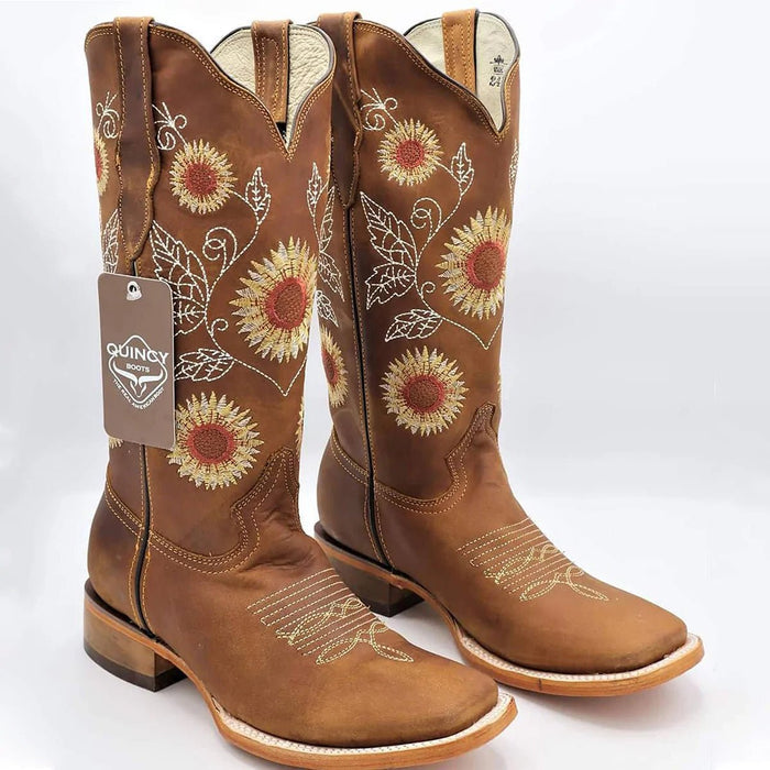 Botas de Cuero con Girasoles para Mujer en Horma Rodeo