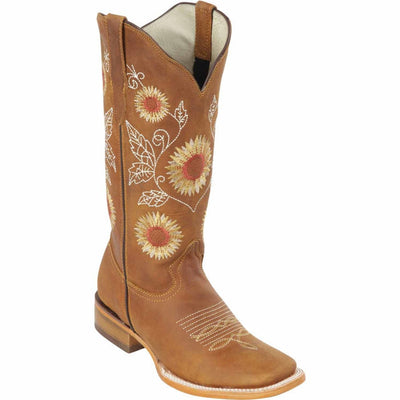 Botas de Cuero con Girasoles para Mujer en Horma Rodeo 2   - from alligatorwarehouse.com