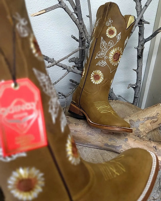 Botas de Cuero con Girasoles para Mujer en Horma Rodeo