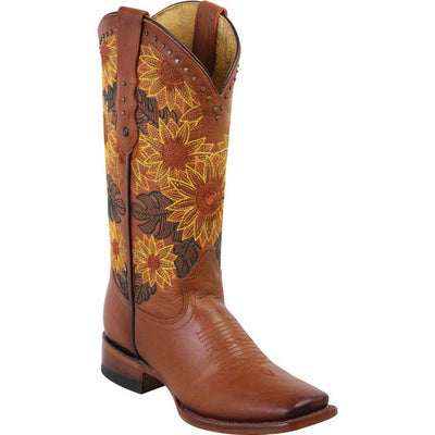 Botas de Cuero con Girasoles para Mujer en Horma Rodeo 1   - from alligatorwarehouse.com