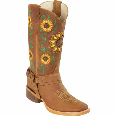 Botas Vaqueras de Cuero con Girasoles para Mujer en Horma Rodeo 1   - from alligatorwarehouse.com