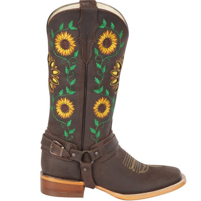 Botas Vaqueras de Cuero con Girasoles para Mujer en Horma Rodeo 2   - from alligatorwarehouse.com