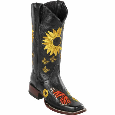 Botas Vaqueras de Cuero con Girasoles para Mujer en Horma Rodeo 2   - from alligatorwarehouse.com