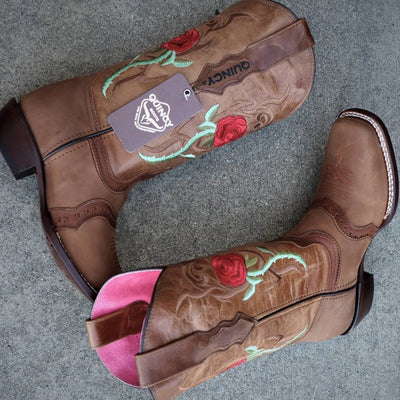 Botas Altas de Cuero Crazy con Rosas para Mujer en Horma Rodeo 2   - from alligatorwarehouse.com