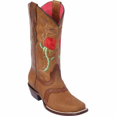Botas Altas de Cuero Crazy con Rosas para Mujer en Horma Rodeo 1   - from alligatorwarehouse.com