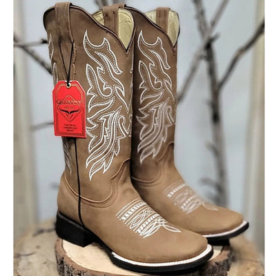 Botas Altas de Cuero Grasso para Mujer en Horma Rodeo Color Tan 1   - from alligatorwarehouse.com