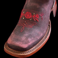 Botas de Cuero Lijado para Mujer en Horma Rodeo Color Cherry