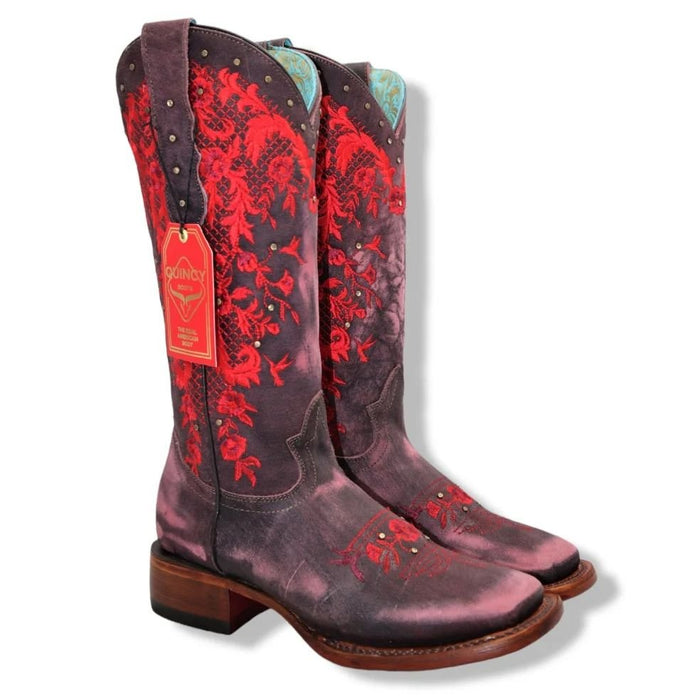 Botas de Cuero Lijado para Mujer en Horma Rodeo Color Cherry