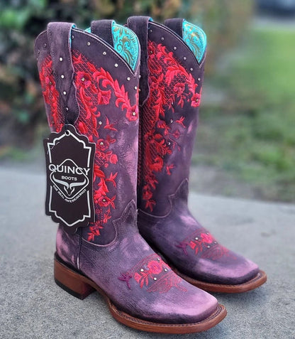 Botas de Cuero Lijado para Mujer en Horma Rodeo Color Cherry