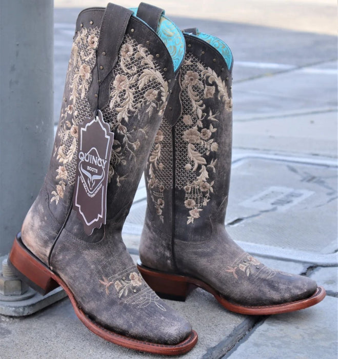 Botas de Cuero Lijado para Mujer en Horma Rodeo Color Choco