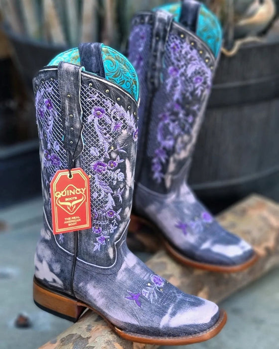 Botas de Cuero Lijado para Mujer en Horma Rodeo Color Morado