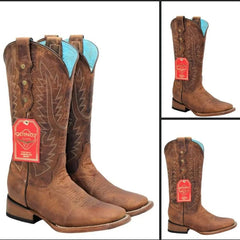 Botas de Cuero Original para Mujer en Horma Rodeo Color Miel