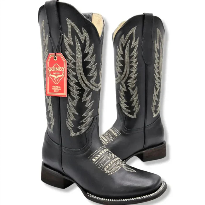 Botas Altas de Cuero Original para Mujer en Horma Rodeo Color Negro