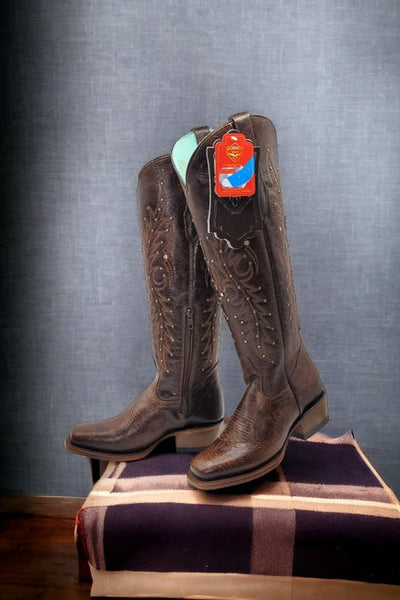 Botas Altas de Cuero para Mujer en Horma Rodeo Cafe 2   - from alligatorwarehouse.com