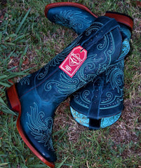 Botas de Cuero Volcano para Mujer en Horma Rodeo Color Turquesa