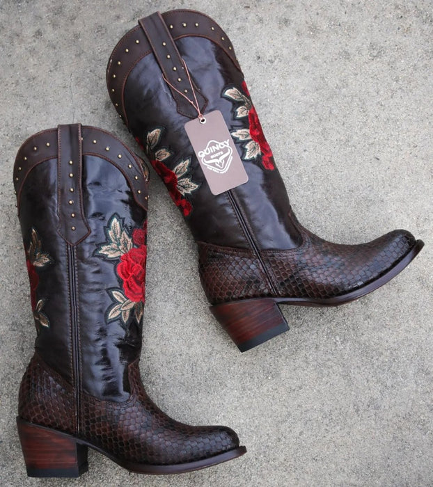 Botas de Piton Grabado para Mujer en Punta Oval