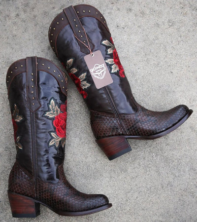 Botas de Piton Grabado para Mujer en Punta Oval 6   - from alligatorwarehouse.com