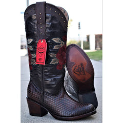 Botas de Piton Grabado para Mujer en Punta Oval
