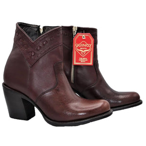 Botas Cortas de Piel de Borrego para Mujer en Horma Oval Color Vino