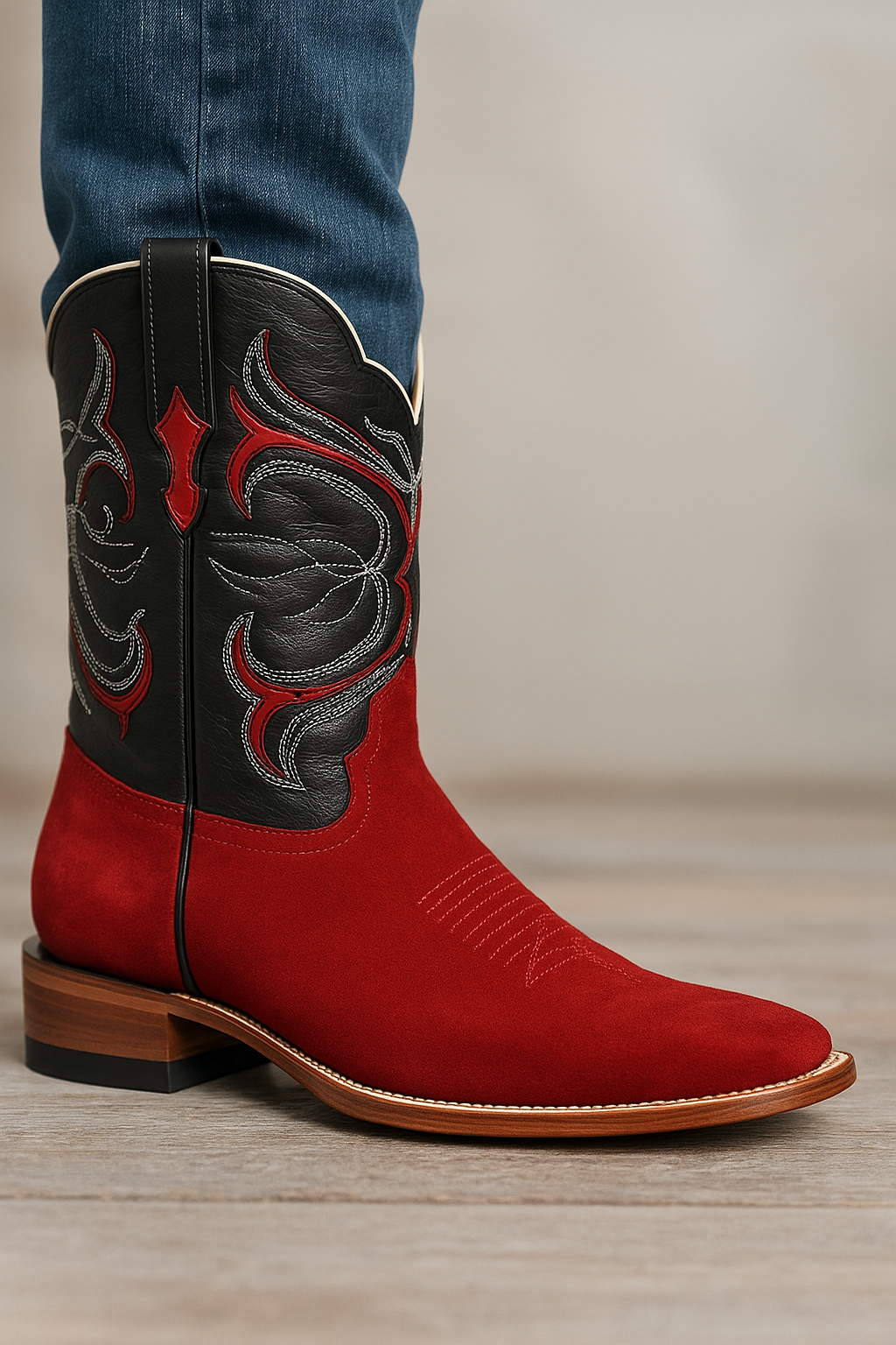 Botas de Cuero Gamuza Horma Rodeo Cuadrada