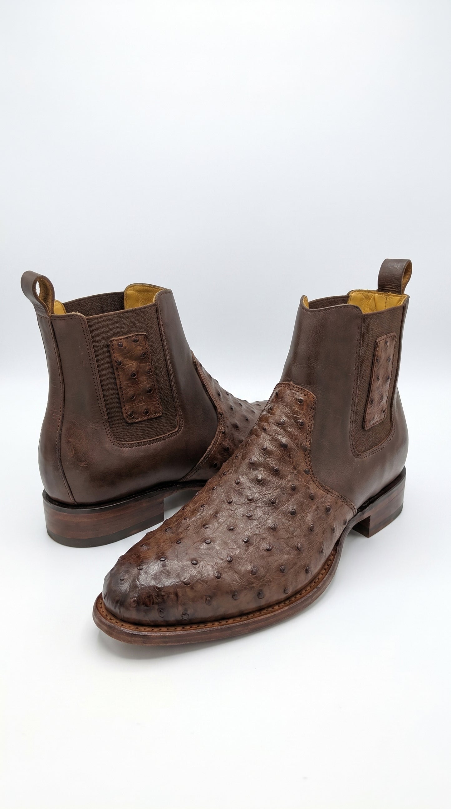 Botas de Avestruz Para Hombre Western Boots – Men’s Brown Ostrich Style Leather Chelsea Cowboy Ankle Boots