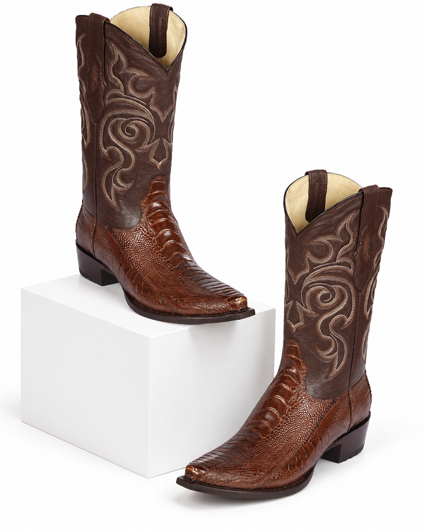 Botas de Avestruz Pata Horma Punta Recortada