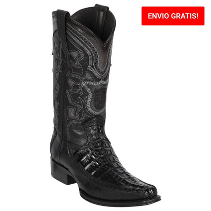 Men’s Black Caiman Crocodile and Deer Western Boots LAB-76F0105, European Toe Exotic Cowboy Dress Boots