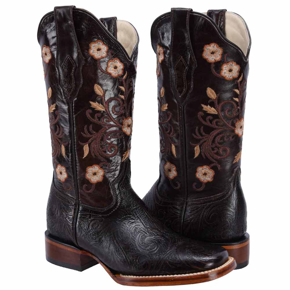 Botas de Cuero Cincelado Horma Rodeo para Mujer Color Cafe JB-16-09CAF 1   - from alligatorwarehouse.com