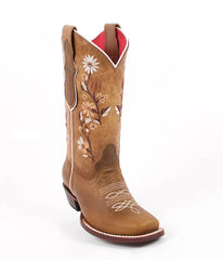 Botas de Cuero con Flores para Mujer en Horma Rodeo