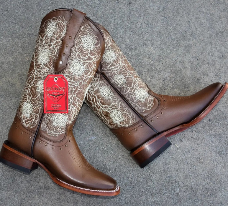 Botas de Cuero con Flores para Mujer en Horma Rodeo