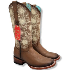 Botas de Cuero con Flores para Mujer en Horma Rodeo