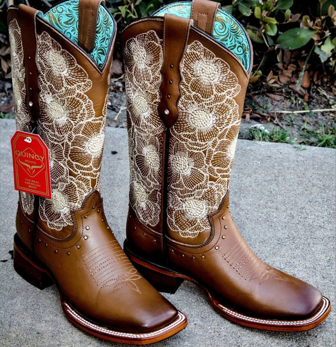Botas de Cuero con Flores para Mujer en Horma Rodeo