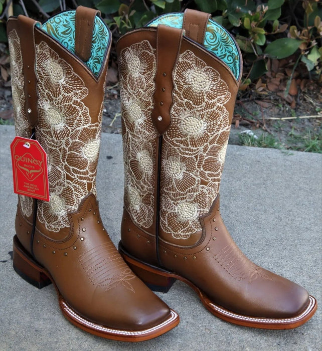 Botas de Cuero con Flores para Mujer en Horma Rodeo