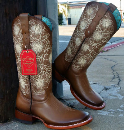 Botas de Cuero con Flores para Mujer en Horma Rodeo 5   - from alligatorwarehouse.com