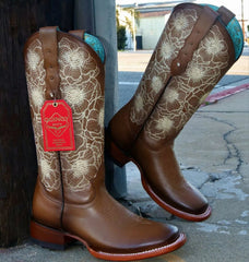 Botas de Cuero con Flores para Mujer en Horma Rodeo